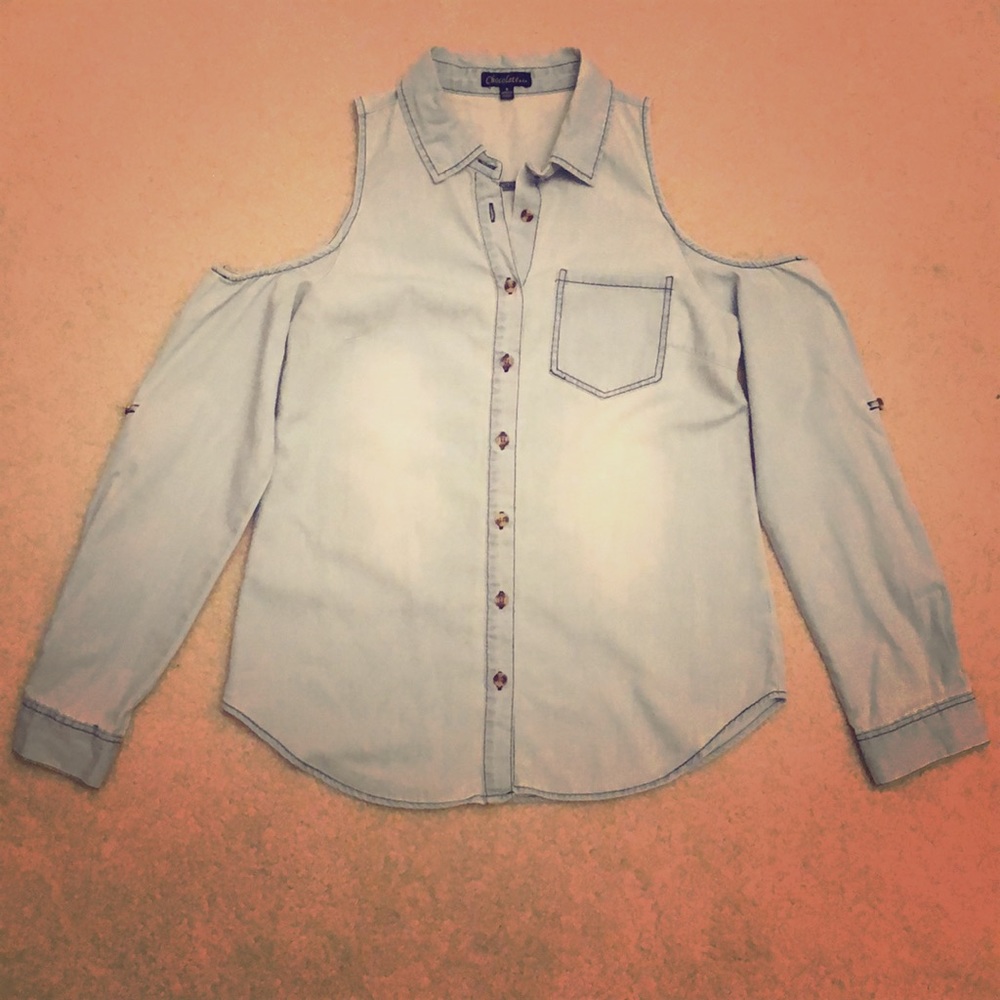 Open Shoulder Jean Button Up Top